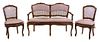 A Louis XV Style Walnut Salon Suite Width of settee 50 inches.