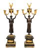* A Pair of Empire Style Gilt and Patinated Bronze and Marble Six-Light Candelabra Height 34 1/2 inches.