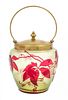 A Baccarat Etched and Colored Glass Biscuit Barrel Height 7 1/2 inches.