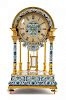 A Chinese Cloisonne Decorated Gilt Bronze Portico Clock Height 19 3/4 inches.