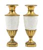 * A Pair of Gilt Bronze Mounted Bisque Porcelain Vases Height 11 inches.