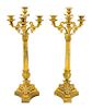 * A Pair of Neoclassical Gilt Bronze Four-Light Candelabra Height 21 1/2 inches.