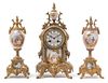 * A Sevres Style Porcelain Mounted Gilt Bronze Clock Garniture Height of clock 14 inches.