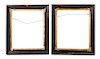 A Pair of Continental Black Painted and Parcel Gilt Frames Height 17 x width 15 inches.