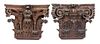 * Two Carved Oak Pilaster Capitals Height of larger 15 inches.