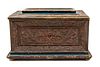 * An Italian Carved and Polychrome Decorated Coffer Height 15 x width 25 x depth 16 inches.