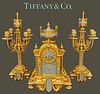 19th C. Tiffany & Co. Bronze Champleve Clock Set