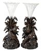 Pair of Black Forest Carved Vases with Glass Inserts