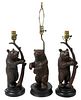 Three Black Forest Style Bear Form Table Lamps