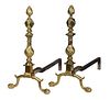 Pair Chippendale Style Brass Andirons