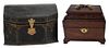 Mahogany Tea Caddy and Gilt Tooled Leather Letter Box