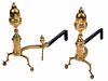 Large Pair American Federal Brass Andirons