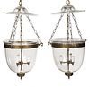 Pair of Georgian Glass and Brass Smoke Bell Chandeliers
