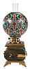 Aesthetic Movement Mixed Metals Oil Lamp with Painted Globe