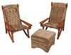 Pair Abel Landry Attributed Armchairs with Ottoman