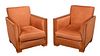 Pair Art Deco Amboyna Upholstered Armchairs