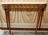 LOUIS XVI STYLE WALNUT CONSOLE TABLE W/ MARBLE TOP