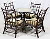 BLACK RATTAN ARMCHAIRS & GLASS TOP TABLE