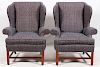 WINGBACK CHENILLE PAIR OF WINGBACK CHAIRS & OTTOMAN