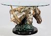 S. KELIAM DRAFT HORSE FORM BRONZE AND PEWTER TABLE