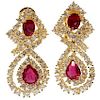 6.96CT NATURAL RUBY AND 6CT DIAMOND DANGLE EARRINGS