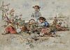 Émile Lessore (French, 1805-1876)      Children at Leisure in a Vineyard