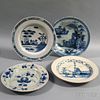 Four English Blue and White Delft Plates