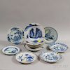 Fifteen Mostly Blue and White Chinoiserie-decorated English Delft Plates