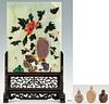 4 Chinese Items Incl. Floral Hardstone Table Screen & Snuff Bottles
