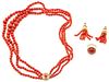 18K Red Coral Necklace, Ring, & 14K Earrings