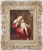 Small European Painted Porcelain Plaque, Madonna & Child
