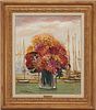 Michel Henry O/C Floral Still Life Painting w/ Sailboats