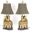 Pr. Bronze Sphinx Figural Chenets Fitted as Lamps