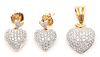 14K Gold & Diamond Heart Shaped Pendant  w/ Matching Earrings