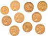 10 Gold Coins including 2 1/2 & 1 Dollar