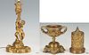 3 Gilt Decorative Items, incl. Grand Tour Warwick Style Vase, Tobacco Box, & Figural Lamp