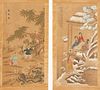 Pair of Chinese Scroll Paintings, Females & Children