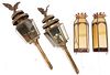 2 American Eagle Carriage Lanterns & 2 Gothic Stained Glass Wall Lamps, 4 items