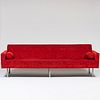 Knoll Style Velvet Upholstered and Brushed Metal Sofa