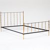 Neoclassical Style Steel & Brass Faux Bamboo Bed, in the Style of Jacques Adnet 