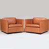 Pair of Charles Pfister for Knoll Leather Cube Club Chairs