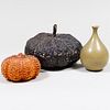 Two Gourd Form Table Ornaments and a Glazed Porcelain Vase
