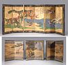 Two Antique Japanese Six-Panel Folding Screens