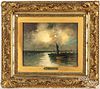 Oil on canvas moonlit seascape, late 19th c.