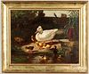 Oil on canvas of a duck and ducklings, 19th c.