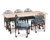 A Chinoiserie-style cast iron outdoor garden dining set