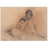 FRANCISCO ZÚÑIGA, Madre con niño, Firmado y fechado 1967, Conté y sepia sobre papel, 50 x 65 cm