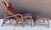 After McGUIRE Leather & Bamboo Reclining Lounge Chair and Ottoman 