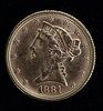1881 Gold Liberty Head Five Dollar Coin