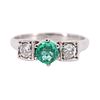 Art Deco 18k Gold Ring with Emerald & Diamonds